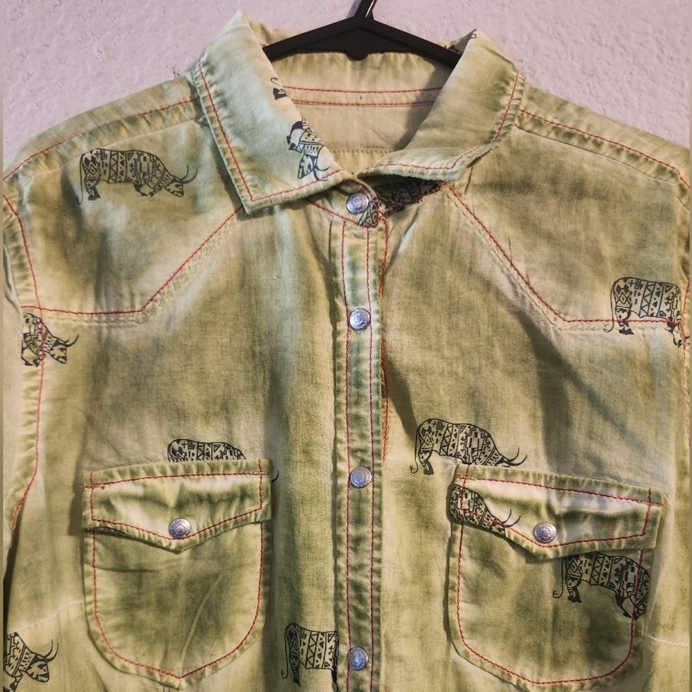 Ryan Michael Women’s Green Snap up Aztec bull pattern long sleeve size small - Picture 2 of 5